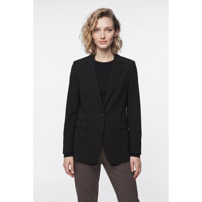 Kurzblazer BOSS ORANGE "Jabla Premium Damenmode", Damen, Gr. 42, schwarz, Crêpe, Obermaterial: 87% Polyester, 13% Elasthan, tailliert hüftbedeckend, Blazer Kurzblazer, aus knitterarmem Krepp