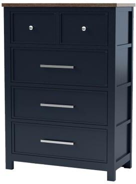 Benjara Tela Tall Dresser Chest, 5 Drawers, Metal Handles, Blue Solid Pinewood