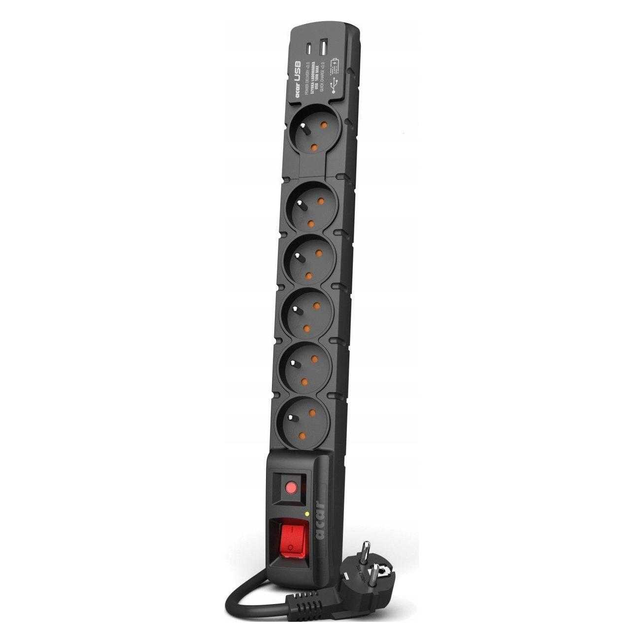 Acar Surge Protector S6 USB A+C 6x French Pd (6x, CEE 7/7, 5 m) (W2438)