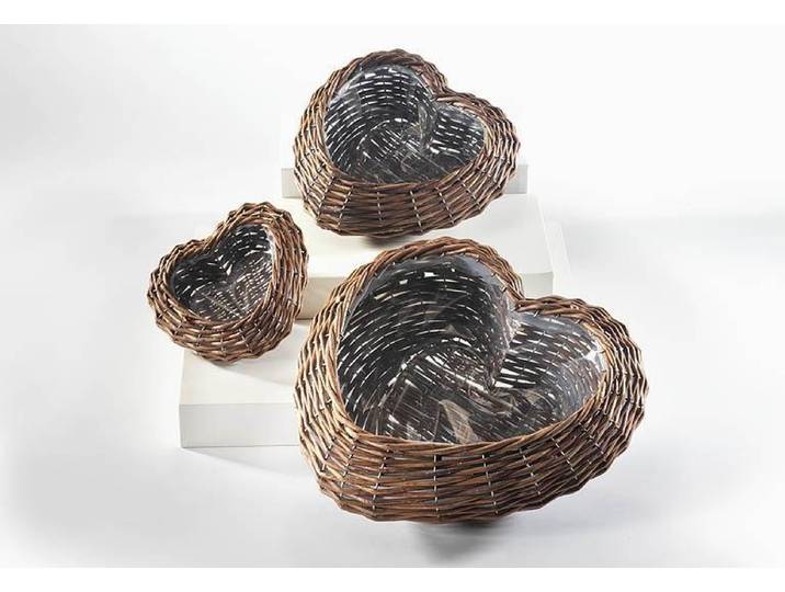 Übertopf LOCKER Herz , braun, B:18cm H:7cm T:18cm, Weide, Pflanzgefäße, Übertopf