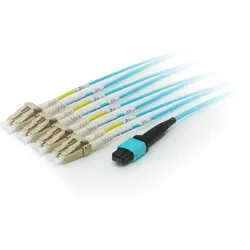 EQUIP LWL Duplex Kabel Splitter, OM4, 1x MTP Stecker/8x LC Stecker, 20m, türkis