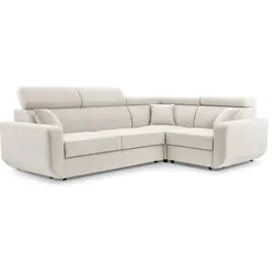 ECKSOFA RENO Beige Plüsch-Stoff mit Schlaffunktion