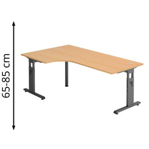 Hammerbacher Schreibtisch O-Serie, buche / graphit, höhenverstellbar, L-Form, 200 x 65-85 x 120 cm