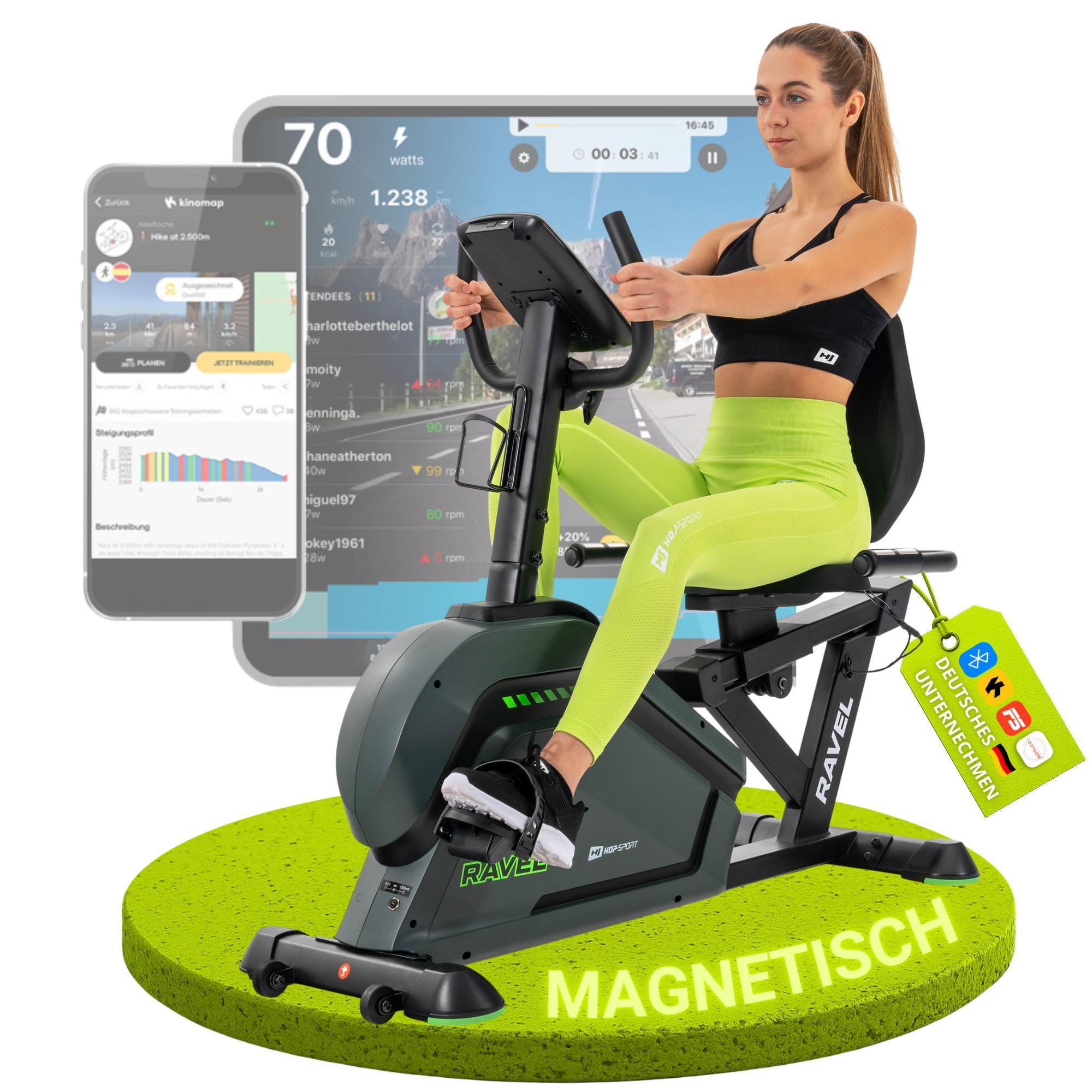 HOP SPORT HS-120L Liegeergometer für Zuhause mit 32 verstellbaren Widerstandsstufen | Leise Heimtrainer mit Smart Bluetooth APP, Großer Bequemer Sitz