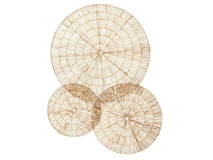 Wanddekoration Kreise aus geflochtenem Rattan, beige, 129x98cm