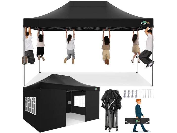 Faltpavillon 3x4,5m wasserdicht UV-Schutz 4 Seitenteile Schwarz höhenverstellbar stabil