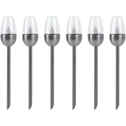 Außenleuchte Solarlampe Steckleuchte, Gartenfackel mit Feuereffekt, Terrassenlampe, integrierter Akku, Metall, schwarz, LED, DxH 6x38cm, 6er Set