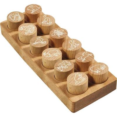 COLOP Woodies Holzstempel Set Bauernhoftiere, mit 12 Motiven, Abdruckgröße: Ø 29 mm, eckig