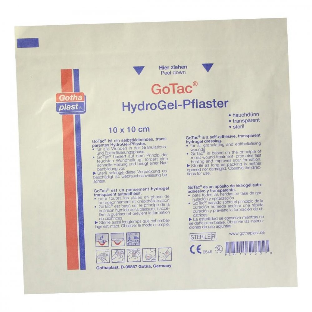 Gothaplast GmbH Gotac Hydrogel-pflaster L 10x10 cm steril 01990370