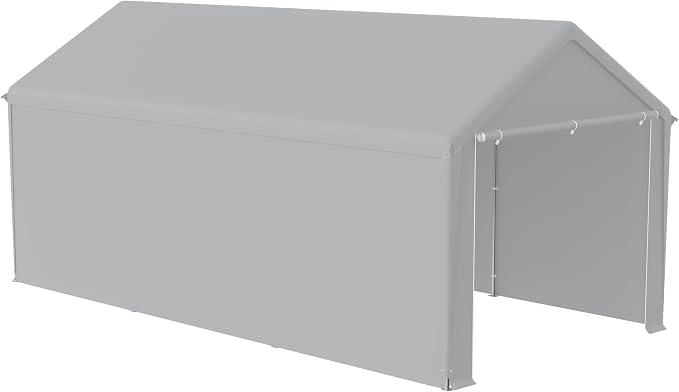 Zeltgarage Große Carport Garagenzelt Autoüberdachung Garagenüberdachung Lagerzelt UV-beständig Wasserdicht Unterstand mit Roll-up-Fenster (3x6 m, Grau)