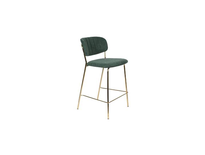 Tabouret de comptoir en tissu vert foncé, structure métal doré, d