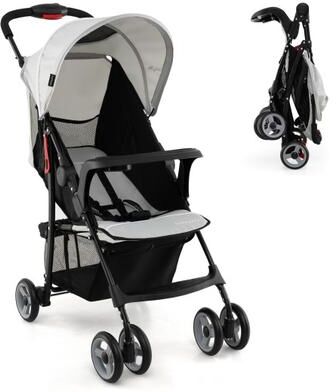 Costway Toddler Travel Stroller for Airplane with Canopy and Adjustable Backrest-Gray