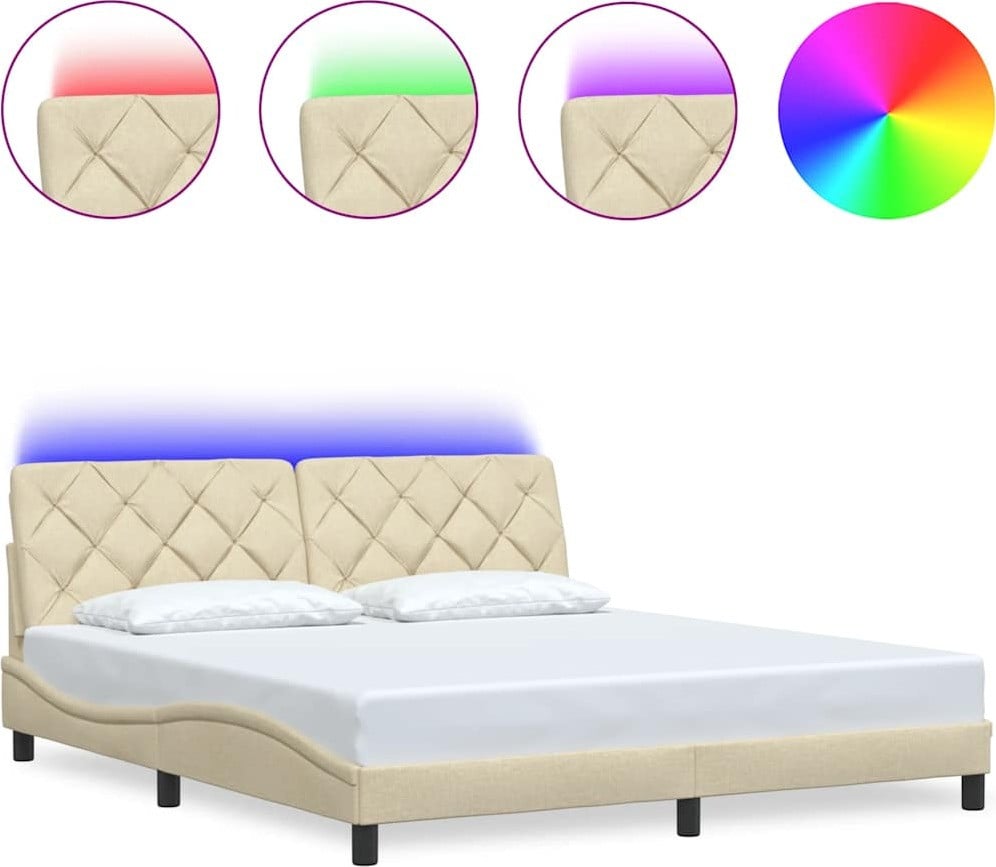 vidaXL Bedframe met LED-verlichting, crème, 180x200 cm