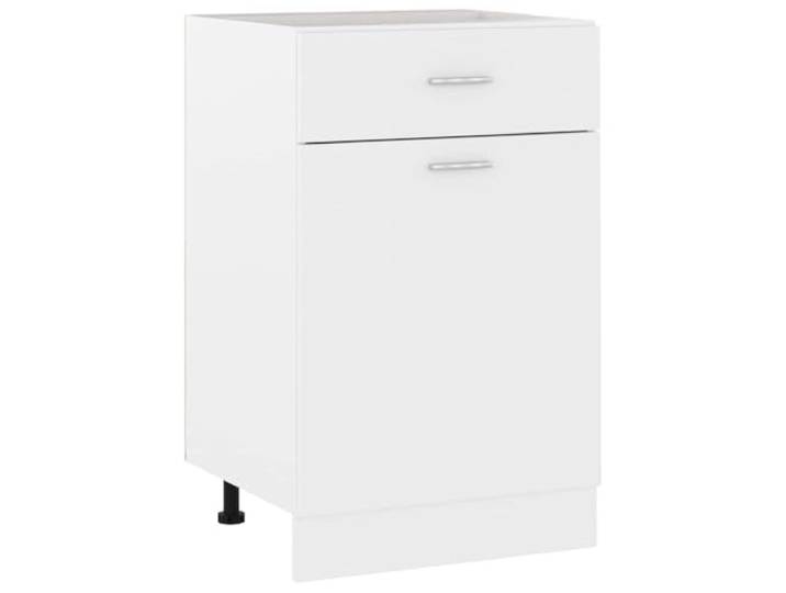 fsahslih Küchen Unterschrank Lyon mit Schublade Weiß 50x46x81,5 cm Modernes Stauraummöbel für Esszimmer und Vorratsraum. Bietet offene Regale und Klapptür gegen Staub im Alltag.
