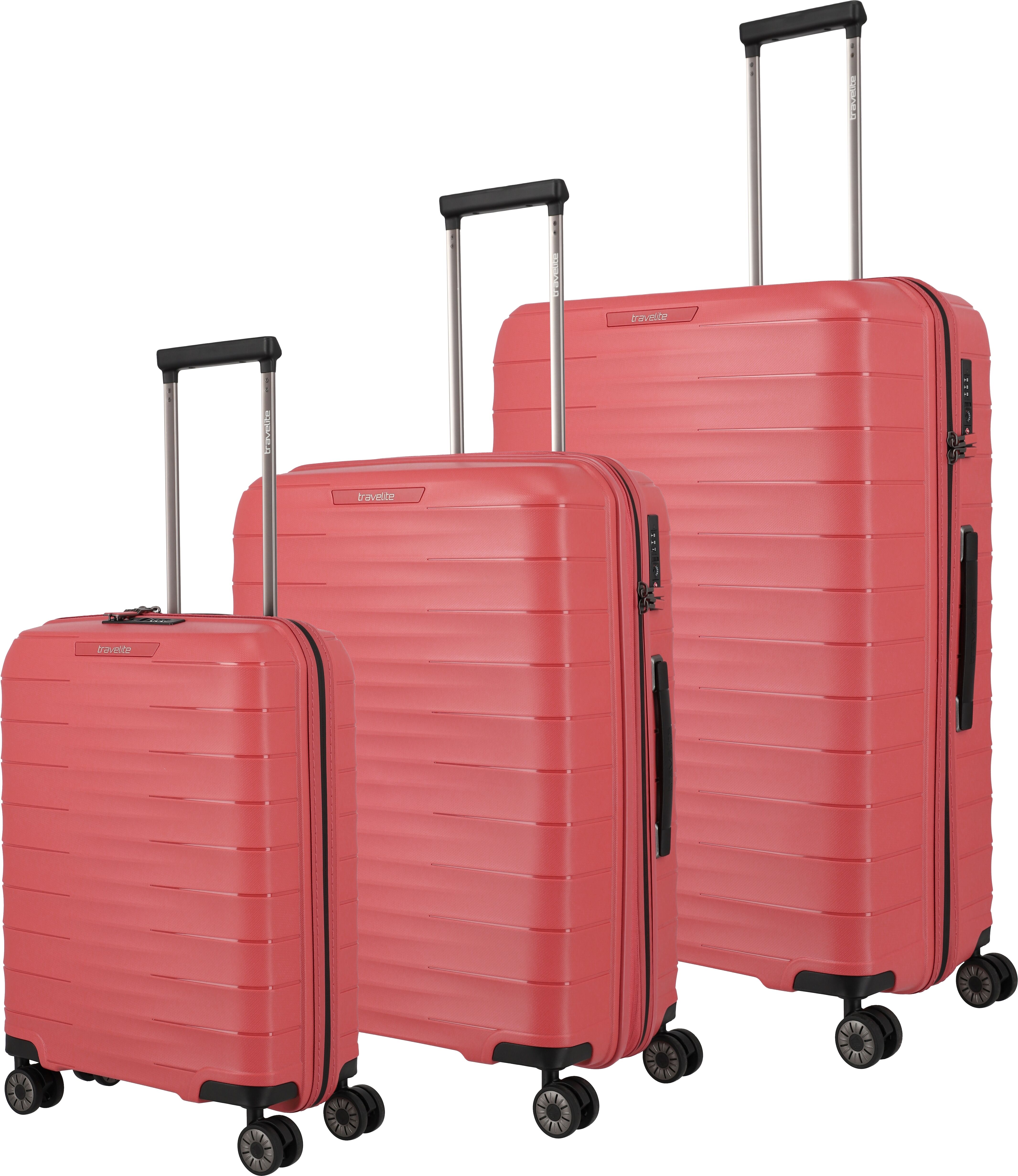 Trolleyset TRAVELITE "MOOBY 3-teilig Reisekoffer Hartschale", rosa (rot), Polypropylen, Koffer-Sets, mit TSA-Schloss und recyceltem Polypropylen