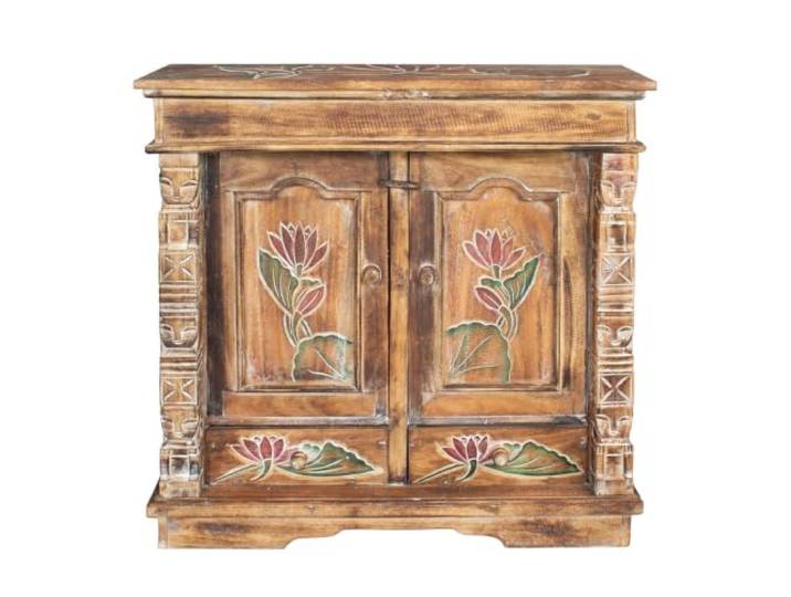 Oriental Galerie Schrank Kommode Sideboard Flurschrank Dielenschrank Telefonschrank Blumen Lotus 80x80 cm Natur Color W/W Bunt