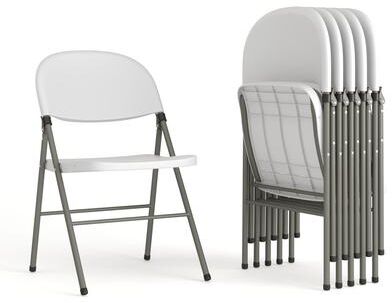 Flash Furniture 6 PK 330 lb. Capacity White Plastic Folding Chair with Gray Frame - Event Chair