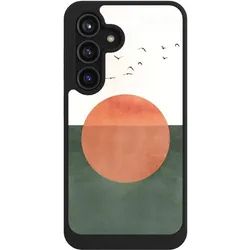 Nivocase Hülle für Samsung Galaxy S24 Handyhülle NIVOcore Case Schwarz Sonnenschein Sonnenuntergang Vogel (Samsung Galaxy S24), Smartphone Hülle, Schwarz