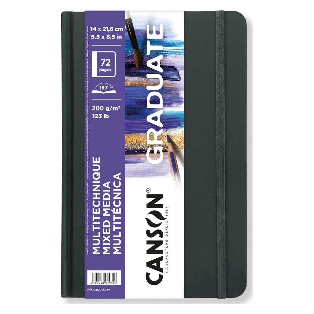 Canson Skizzenbuch GRADUATE Mixed Media, 140 x 216 mm schwarz, 36 Blatt, weisses Papier 200 g/qm, Hardcover (A5, Blanko, Harter Einband) (C31200L030)