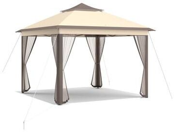 Costway 2-Tier Pop-Up Gazebo Tent Portable Canopy Shelter Carry Bag Mesh-Brown