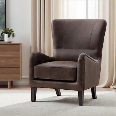 Modern High-Back PU Upholstered Wingback Accent Armchair, Retro Single Sofa Chair with Foam Cushion & Solid Wood Legs