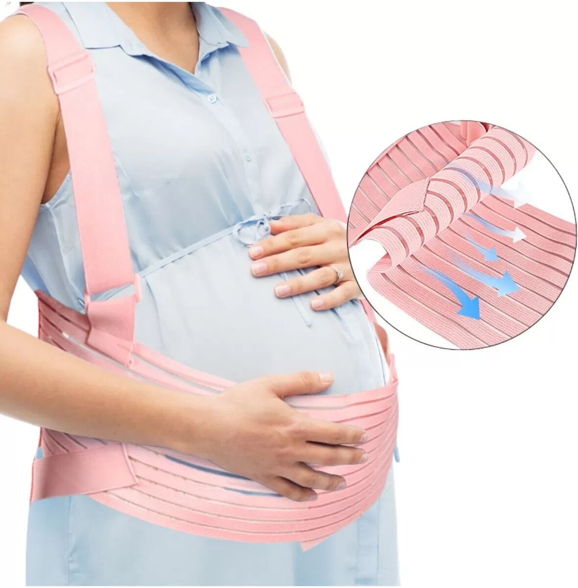 INF Verstellbarer Mutterschafts-Bauchstützgürtel - Rosa, Rückenstütze mit Schultergurten XL