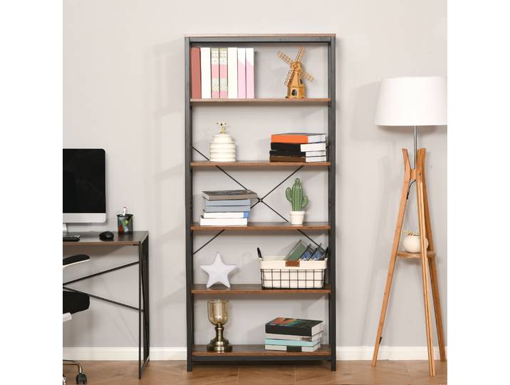 HOMCOM Bibliothèque Industrielle 6 Étagères Bois Métal Noir 180cm
