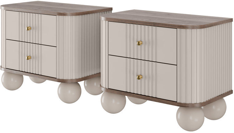 Ivy Bronx Dayzee 56 cm W Bedside Table Cashmere/Cashmere/Gold/Nut 48cm H X 56cm W X 38cm D