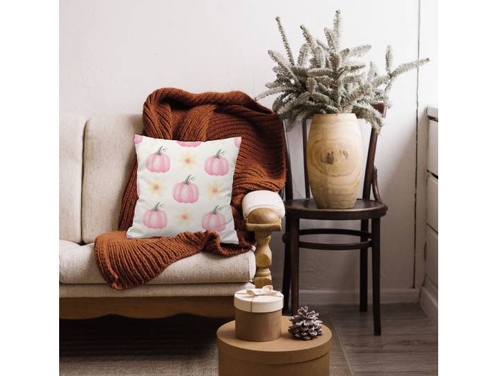Dekokissen QUEENCE Rosa Kürbis , weiss (bedruckt gemustert), B:40cm H:1cm L:40cm, Polyester, Dekokissen_Sitzkissen_Kissenhüllen, Dekokissen, Dekokissen mit HD Premium Druck Weihnachten