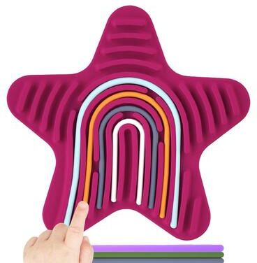 Snug & Styled CalmStars Sensory Activity Board For Kids & Adults Silicone Sensory Toy Stress Relief Puzzle rose Red