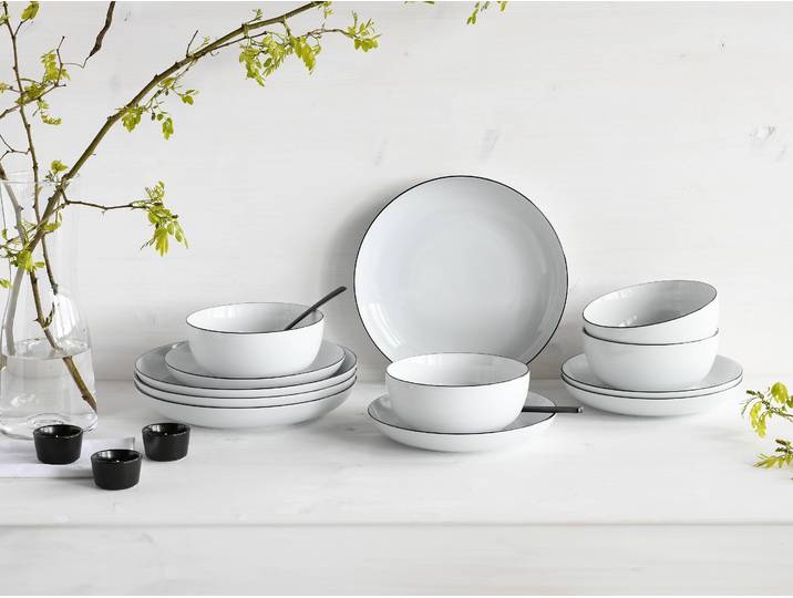 Service d'assiettes Allround Black Line Blanc/Blanc