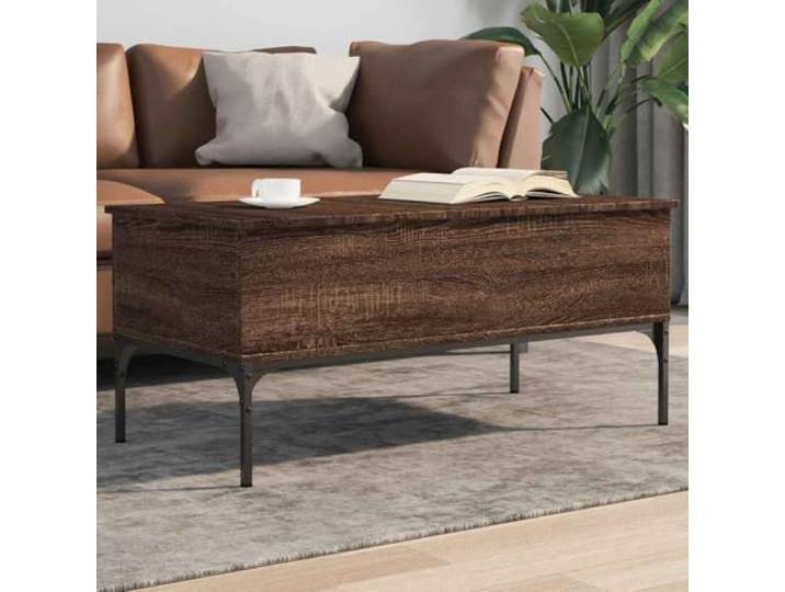 HEFZGDB Couchtisch Braun Eichen-Optik 100x50x45 cm Holzwerkstoff Metall Höhenverstellbar mit 2 Fächern und 4 verstellbaren Füßen für Wohnzimmer Beistelltisch langlebig stabil