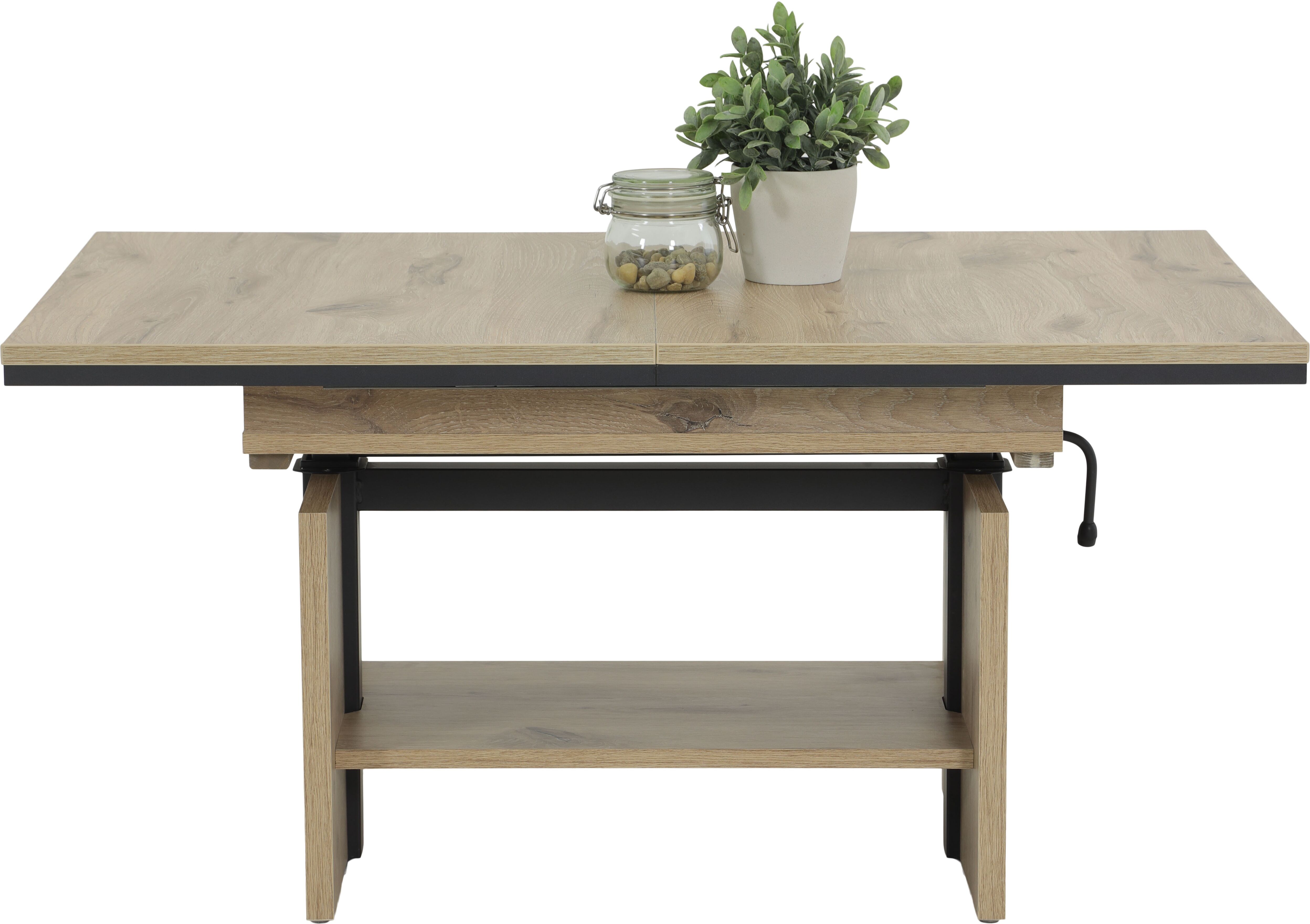 Couchtisch HELA "INGO", braun (viking oak, anthrazit, viking oak, anthrazit, viking oak, anthrazit), B/H/T: 150cm x 72cm x 70cm, Einlegeplatte, Tische, Couchtisch, ausziehbar; Synchronauszug; Höhenverstellbar; Ablageboden viking oak, anthrazit, viking oak