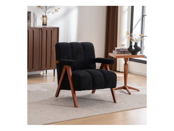 Fine Life Pro 4-Fußstuhl Bouclé-Sitzmöbel mit Holzrahmen, Armlehnenstuhl