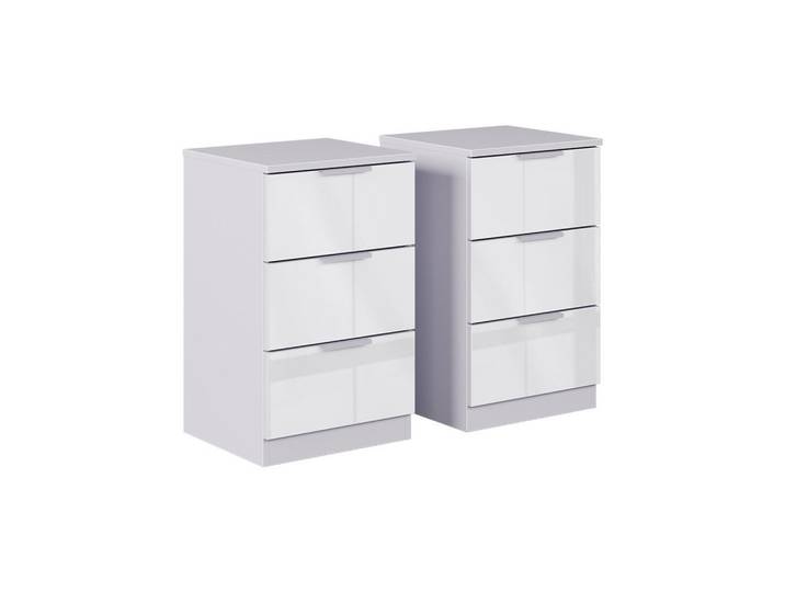 Vicco Nachttisch Fino Weiß Hochglanz mit Schubladen, Holzwerkstoff, Rechteckig, 37.6x61.8x35 cm, Schlafzimmer, Nachttische