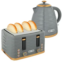 HOMCOM Wasserkocher Toaster Set mit 1,7L Wasserkocher, 4 Scheiben Toaster Grau