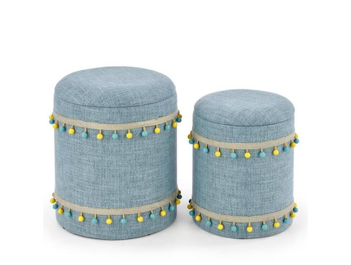Ensemble de deux poufs gigognes en tissu de polyester bleu clair