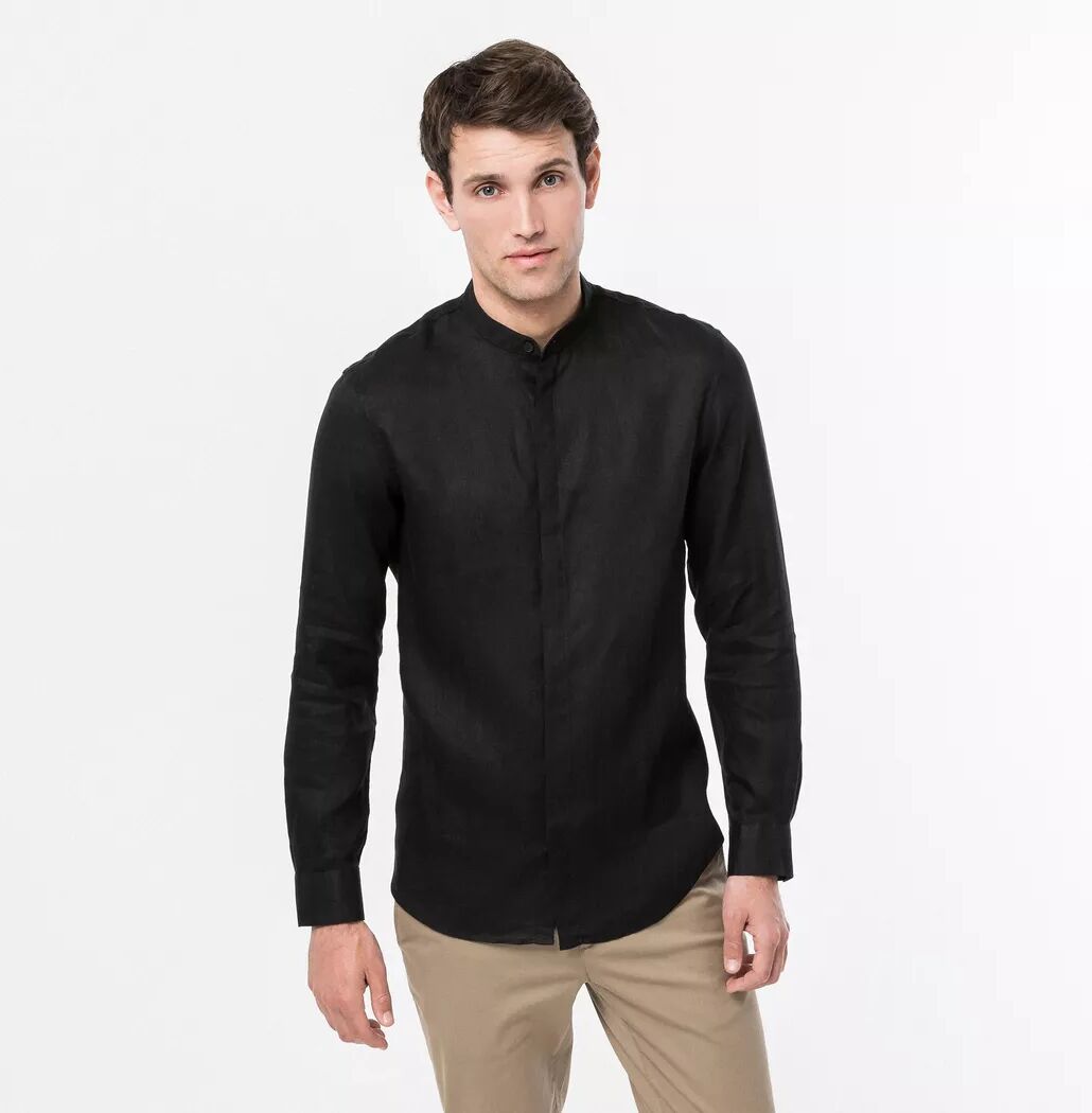 Giorgio Armani Exchange - Leinenhemd, langarm, für Herren, Black, Größe L