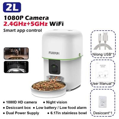 Inspire Essentials SmartServe HD Automatic Cat Feeder With Camera white No Plug 1080p Hd 5gwifi 2l 0.53gal