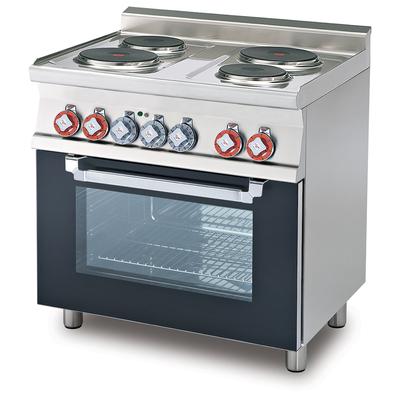 Drehstrom-Elektroherd mit 4 Kochstellen und elektrischem Multifunktionsbackofen. Maße 80x60 h90 cm. Glastür. Modell CFM4-68ET