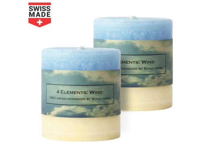 2er-Set handgefertigte Stumpenkerzen, schönes Licht aus 100% Paraffin, Wind, 70 x 75 mm