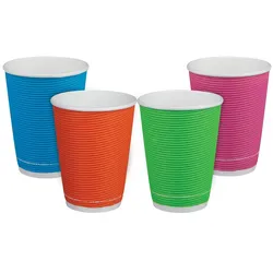 VEPATIM 50x Pappbecher Heißgetränkebecher doppelwandig Farbmix geriffelt 200ml (max 270ml)