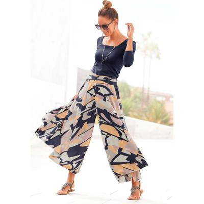 Hosenrock LASCANA "mit extra weitem Bein", Damen, Gr. 36, bunt (bedruckt), Web, Obermaterial: 100% Polyester, bedruckt, figurumspielend knöchelfrei, Röcke, grafischer Druck, Culotte, weites Bein, Sommerhose, Schlupfhose