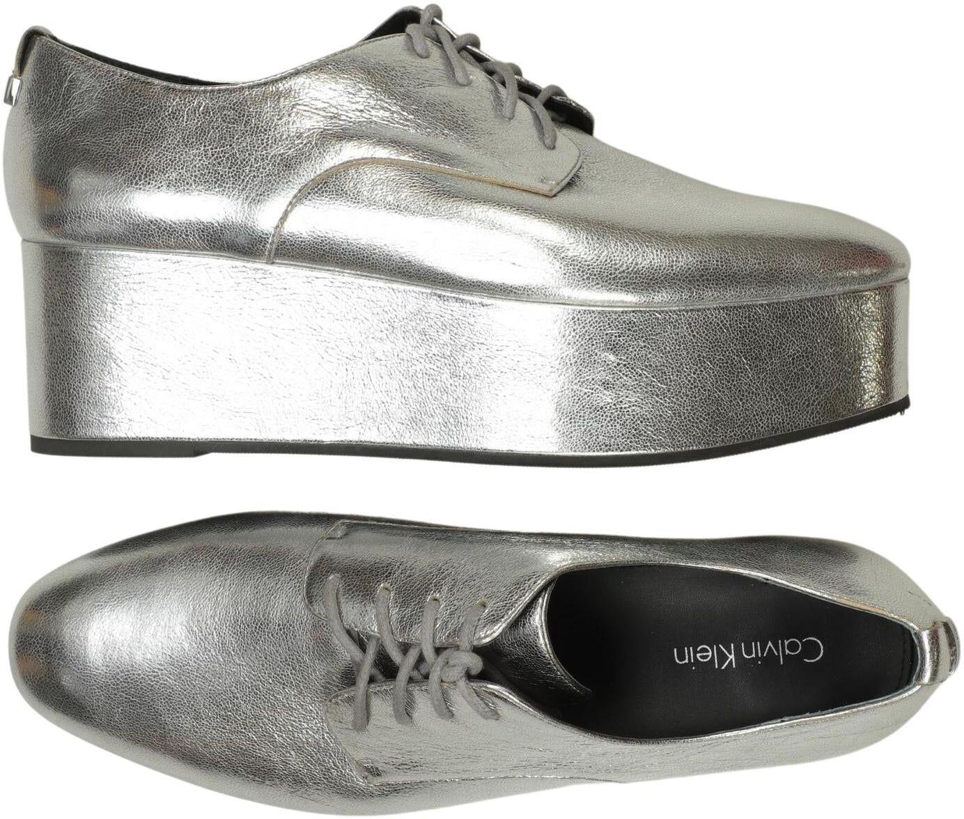 Calvin Klein Damen Halbschuh, Silber, Gr. EU 39, Leder - Second Hand