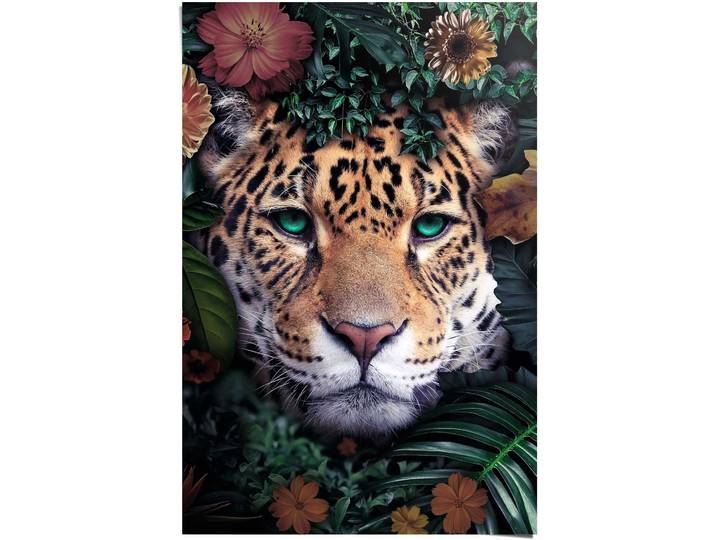 Poster REINDERS Leopard Blumen - Pflanzen - Farbenfroh - Tiermotiv , bunt (farbe bild(er): mehrfarbig), B:61cm H:91,5cm, Papier, Bilder, Poster