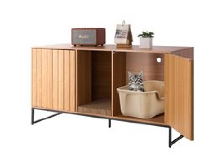 VEVOR Meuble de Rangement pour Bac à Litière Chat Armoire Cache Maison de Toilette de Chat, Niche Cache-litière avec Griffoir, pour la Plupart Bacs à Litière Chats, pour Salon, 120 x 45 x 66,5 cm