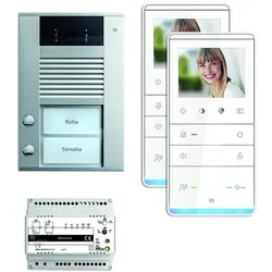 TCS PVE16020-0010 video:pack AP für 2 Wohneinheiten, mit Außenstation AVD 2 Klingeltasten + 2x Video Freisprecher IVW6511 + Steuergerät VBVS05