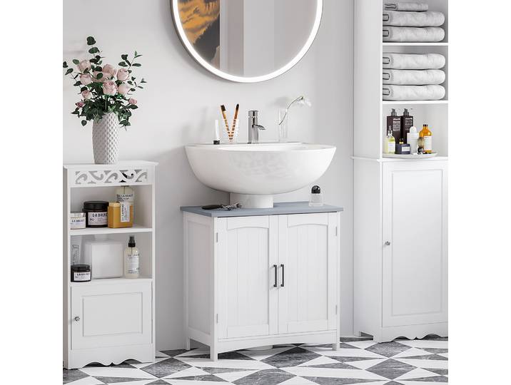 kleankin Meuble Sous Lavabo Blanc avec Étagères Réglables