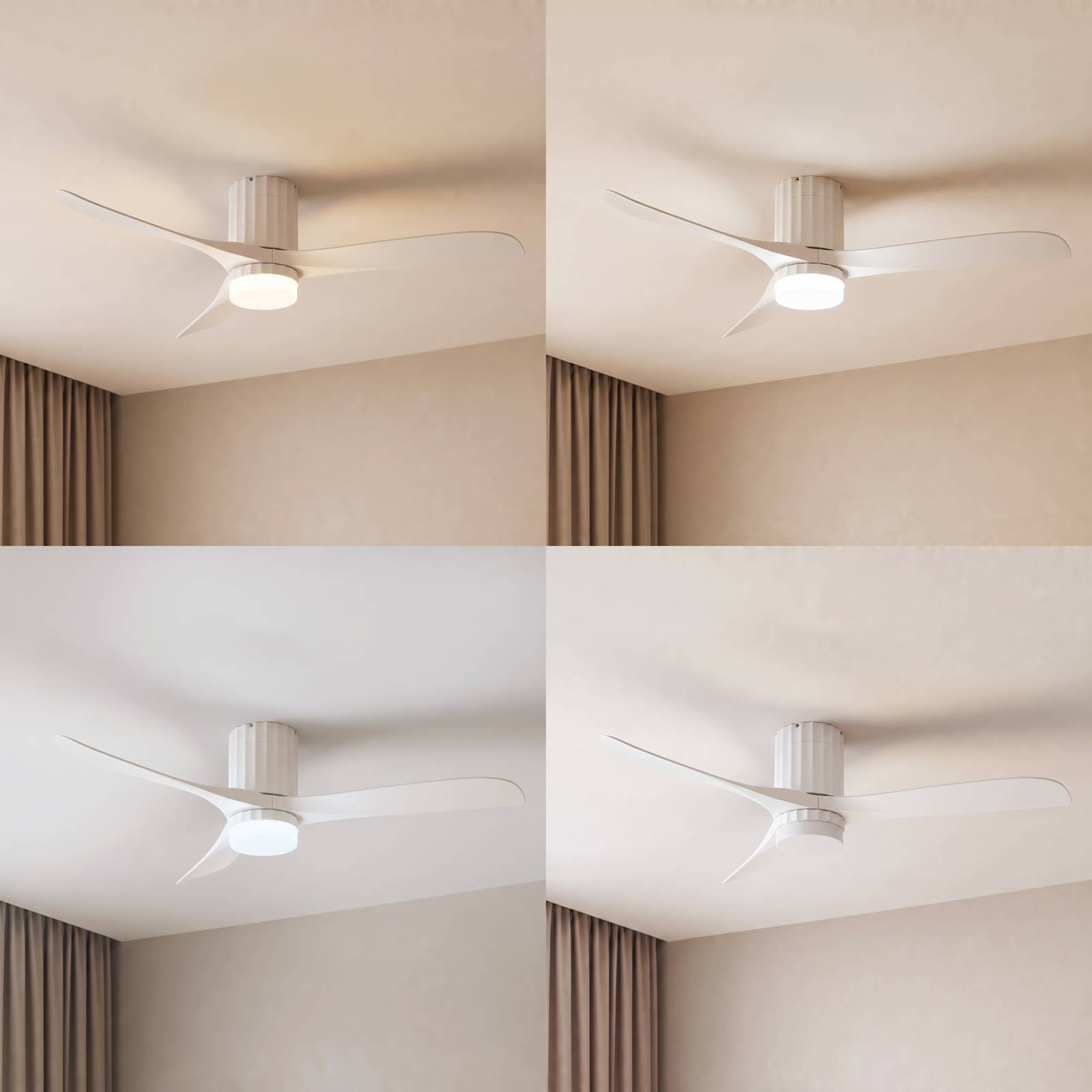 Lucande LED-Deckenventilator Novri, weiß, Ø 132 cm, CCT Novri, weiß / opal, für Wohn- / Esszimmer, Modern