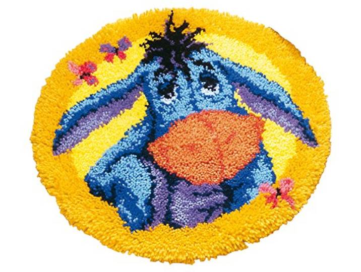 Vervaco Vormtapijt Eeyore Knoopverpakking voor het zelf knopen van een tapijt, Stramin, wit, 50 x 50 x 0,3 cm